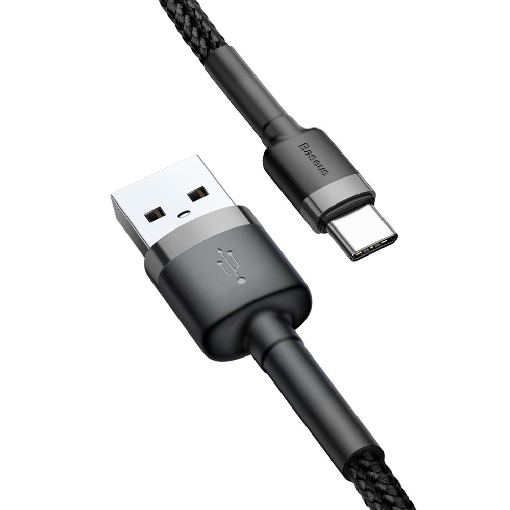 Datový kabel USB-C Baseus - odolný nylonový kabel, 2A 2m, šedý + černý