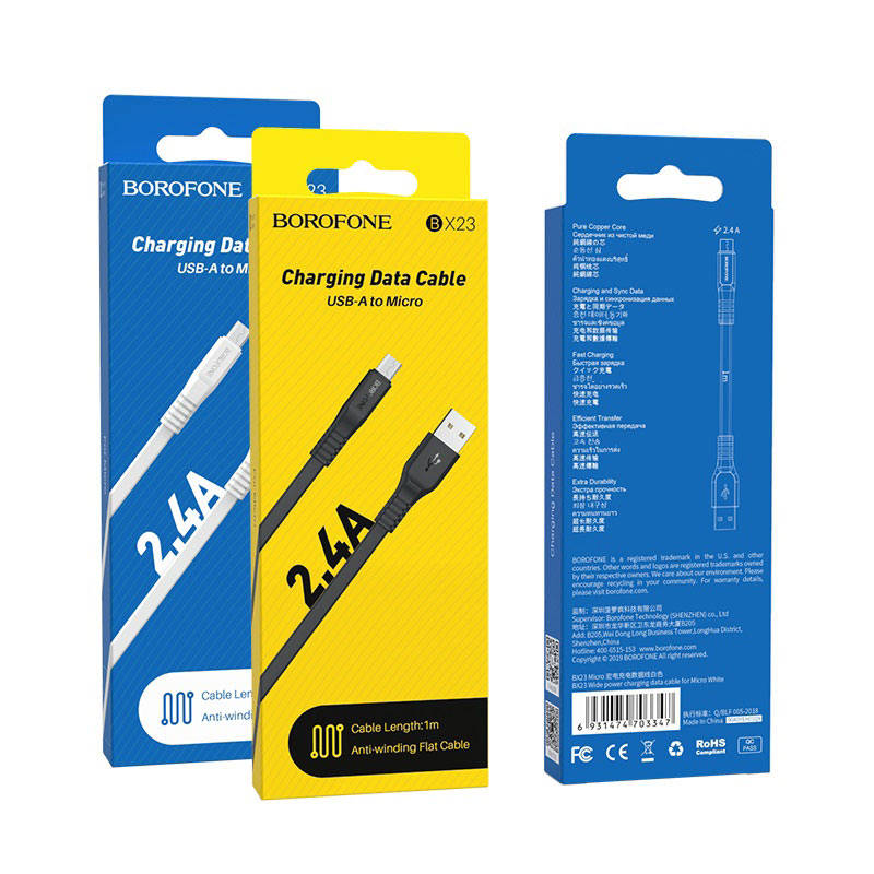 Datový kabel micro USB 1m, 2,4A Borofone Wieldy BX23 černý