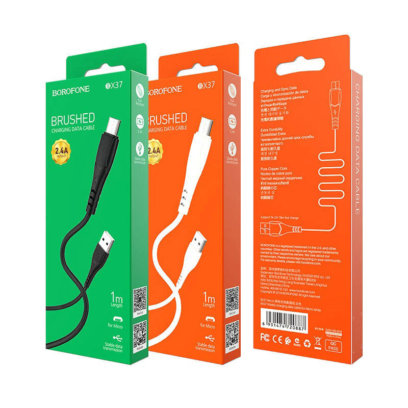 Datový kabel micro USB 1m, 2,4A Borofone Wieldy BX37 bílý