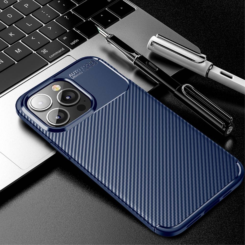 Kryt iPhone 13 Pro Armored Shockproof Carbon Fiber modrý