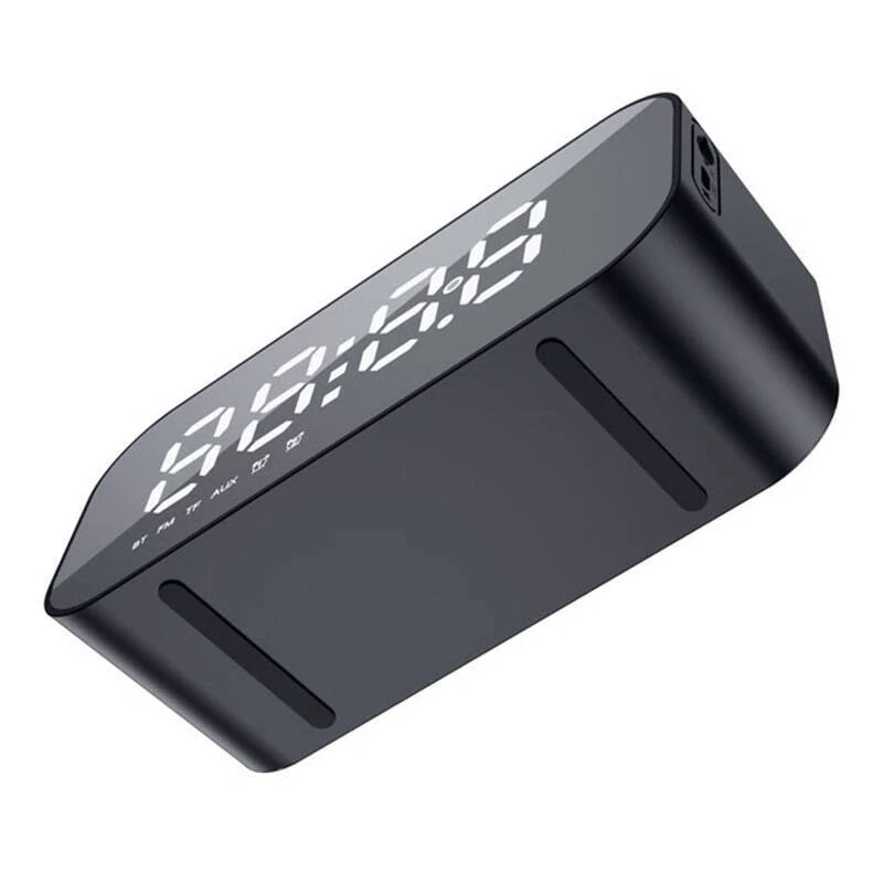 Bluetooth reproduktor s digitálními hodinami, budík, FM rádio - černý