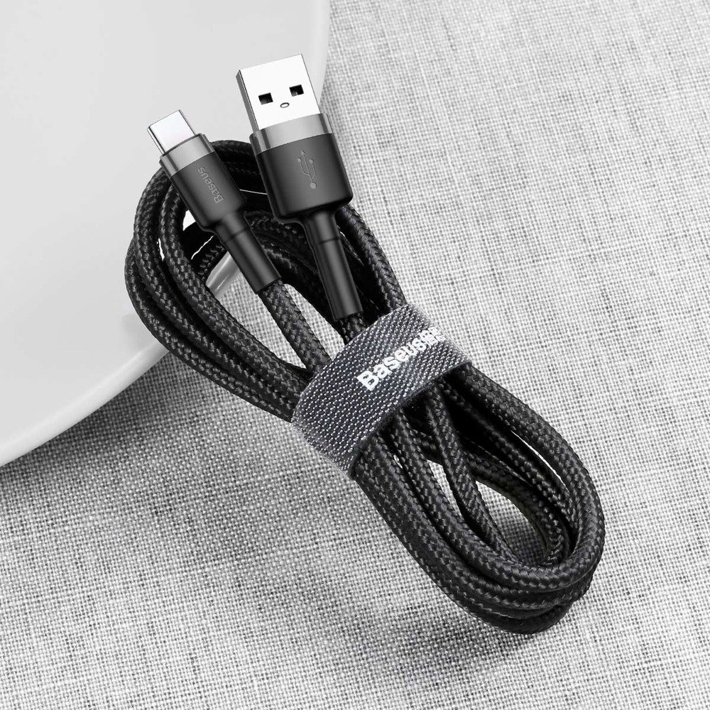 Datový kabel USB-C Baseus - odolný nylonový kabel, 3A 1m, šedá/černá