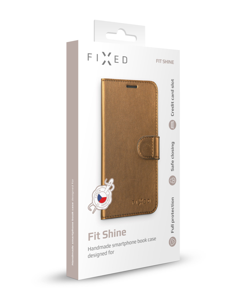 Pouzdro flip iPhone 11, FIXED FIT Shine, bronzové