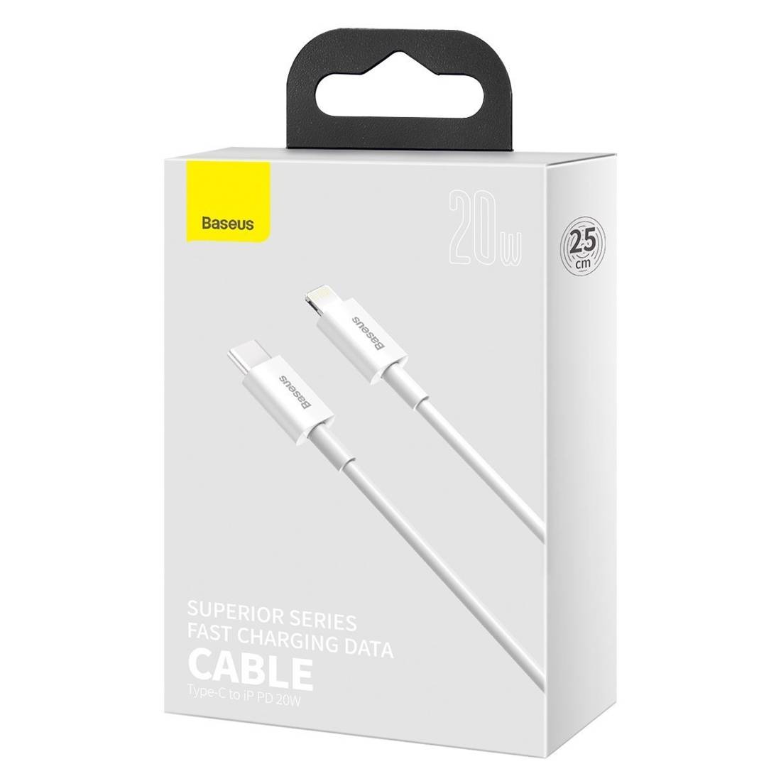 Datový kabel Baseus Superior Series USB-C / Lightning, 20W, PD, 25 cm, bílý