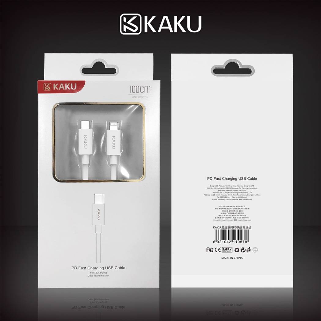 Datový kabel USB typu C PD na iPhone Lightning 2,1A 1m KAKU s rychlým nabíjením (KSC-238) bílý