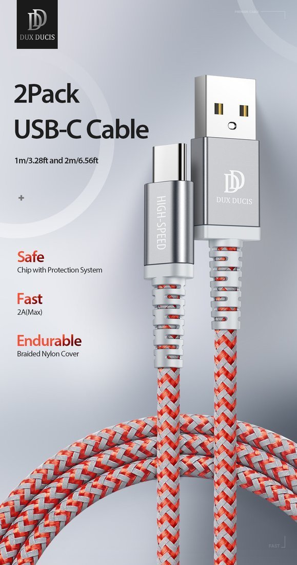 Datový kabel 2 kusy Dux Ducis 2A 1m+2m KII-PRO nylon černý