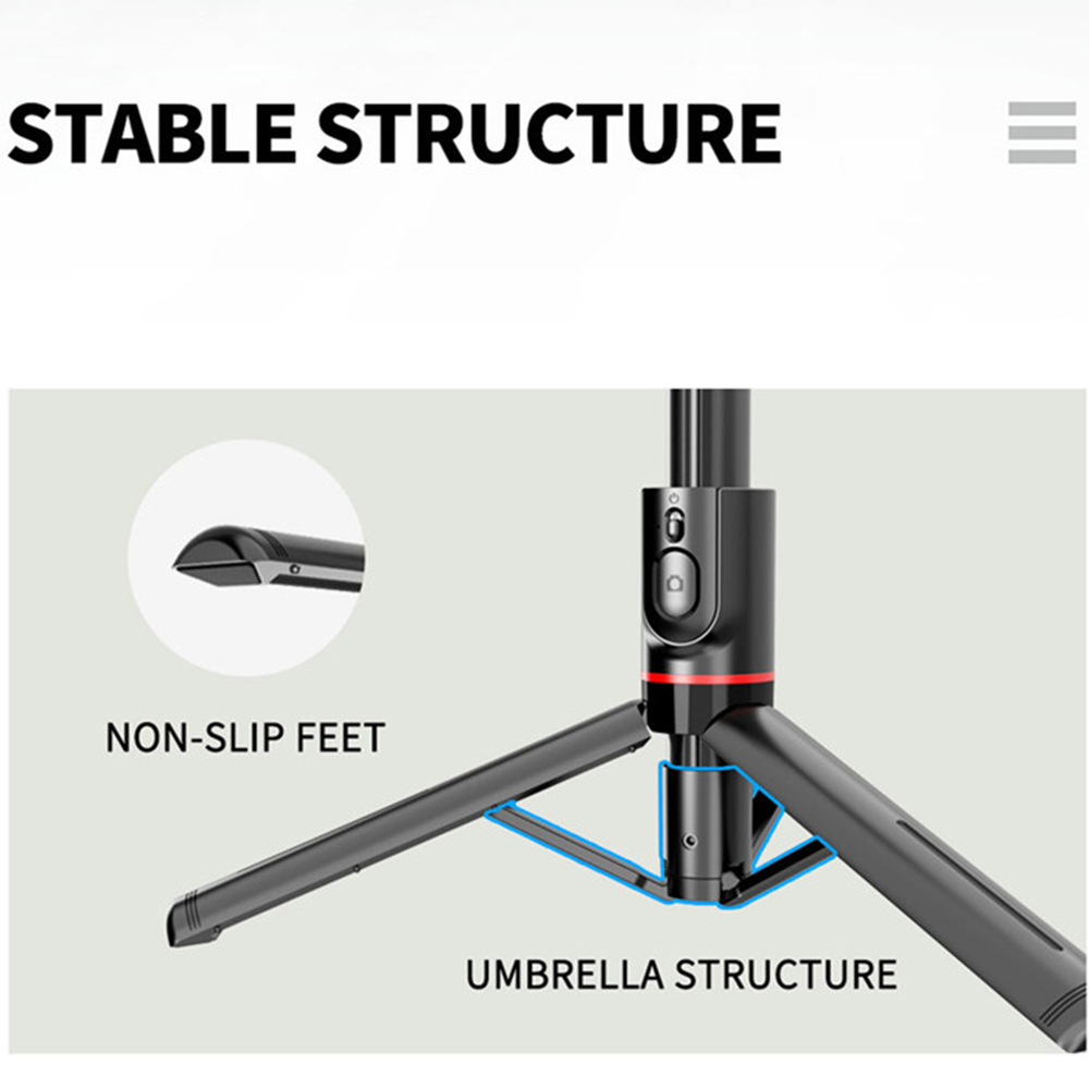 Selfie tyč Tripod Techsuit L12 Stabilní hliníkový stativ skládací a přenosný s bezdrátovým dálkovým ovládáním, 106 cm - Černý