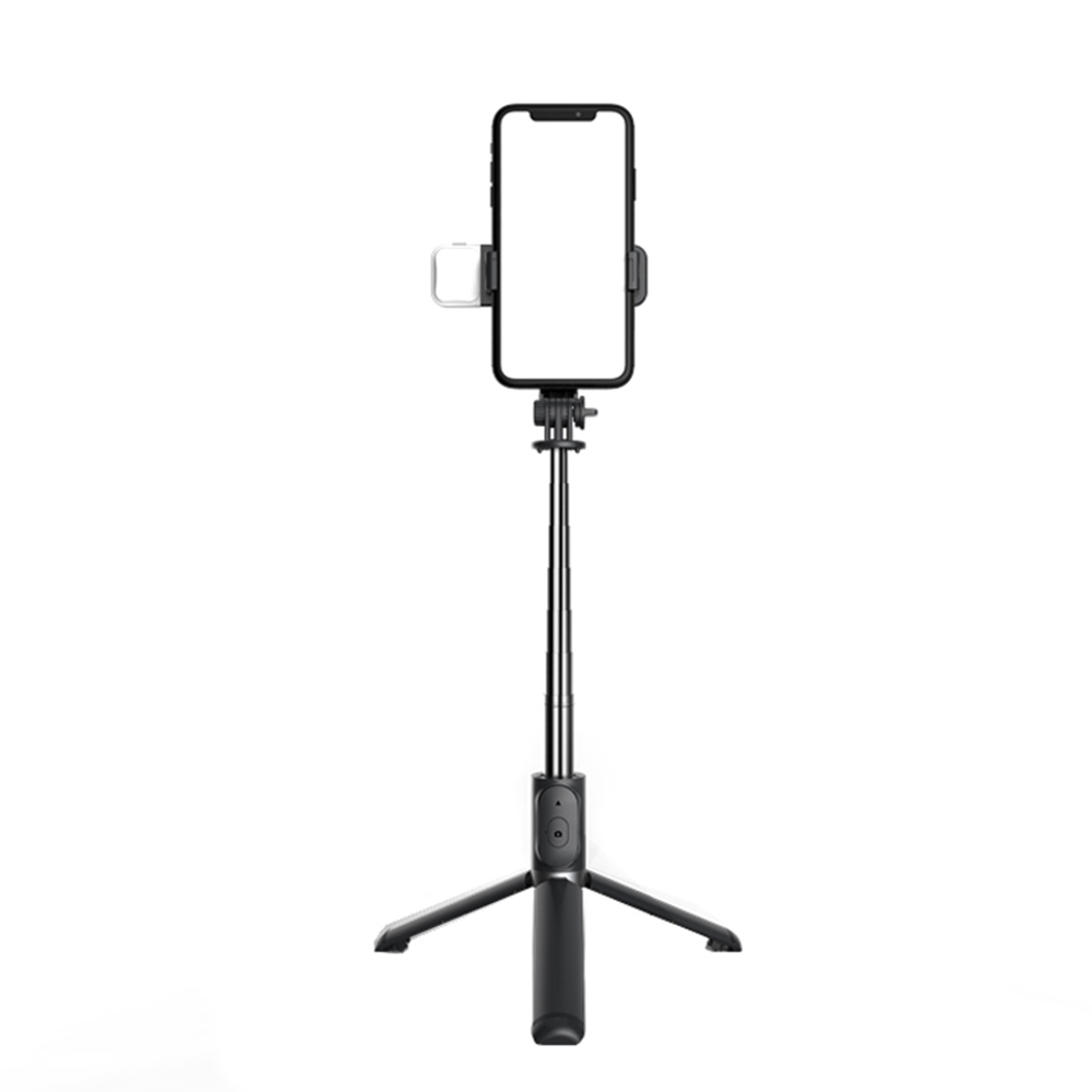 Selfie tyč Tripod Techsuit Q02S Skládací stabilní stativ s LED a dálkovým ovládáním Bluetooth, 105 cm - černý