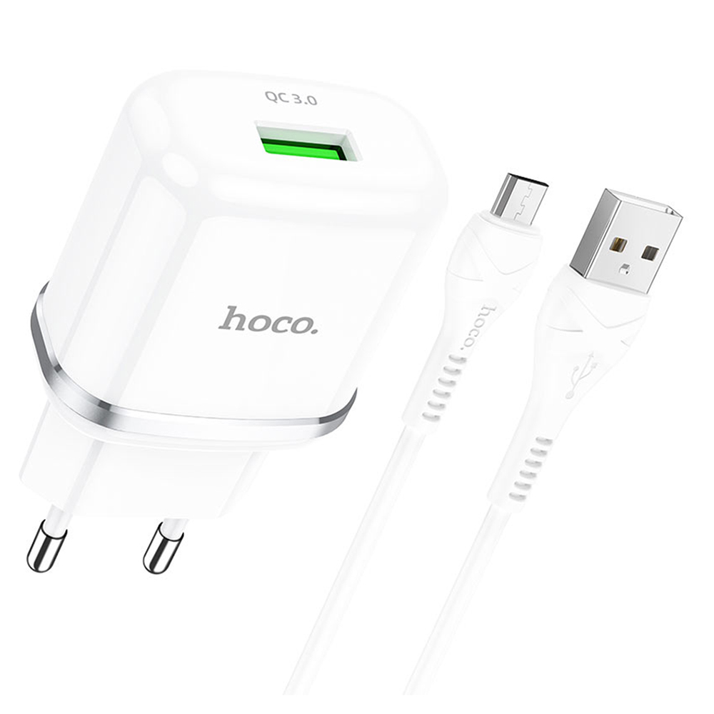 Nabíječka do sítě USB 18W QC3.0 3A + kabel Micro USB 1m HOCO N3 Rychlé nabíjení Micro USB bílá