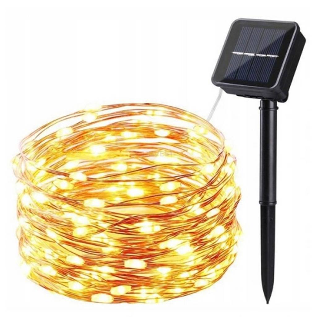 Solární světelný řetěz 10m 100 LED teplá bílá
