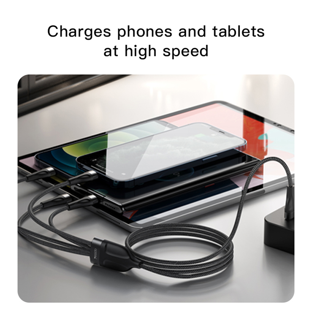 Datový kabel 4v1 Yesido (CA110) - Type-C to 2 x Lightning, 2 x USB-C, 1.2m, 4A - černý