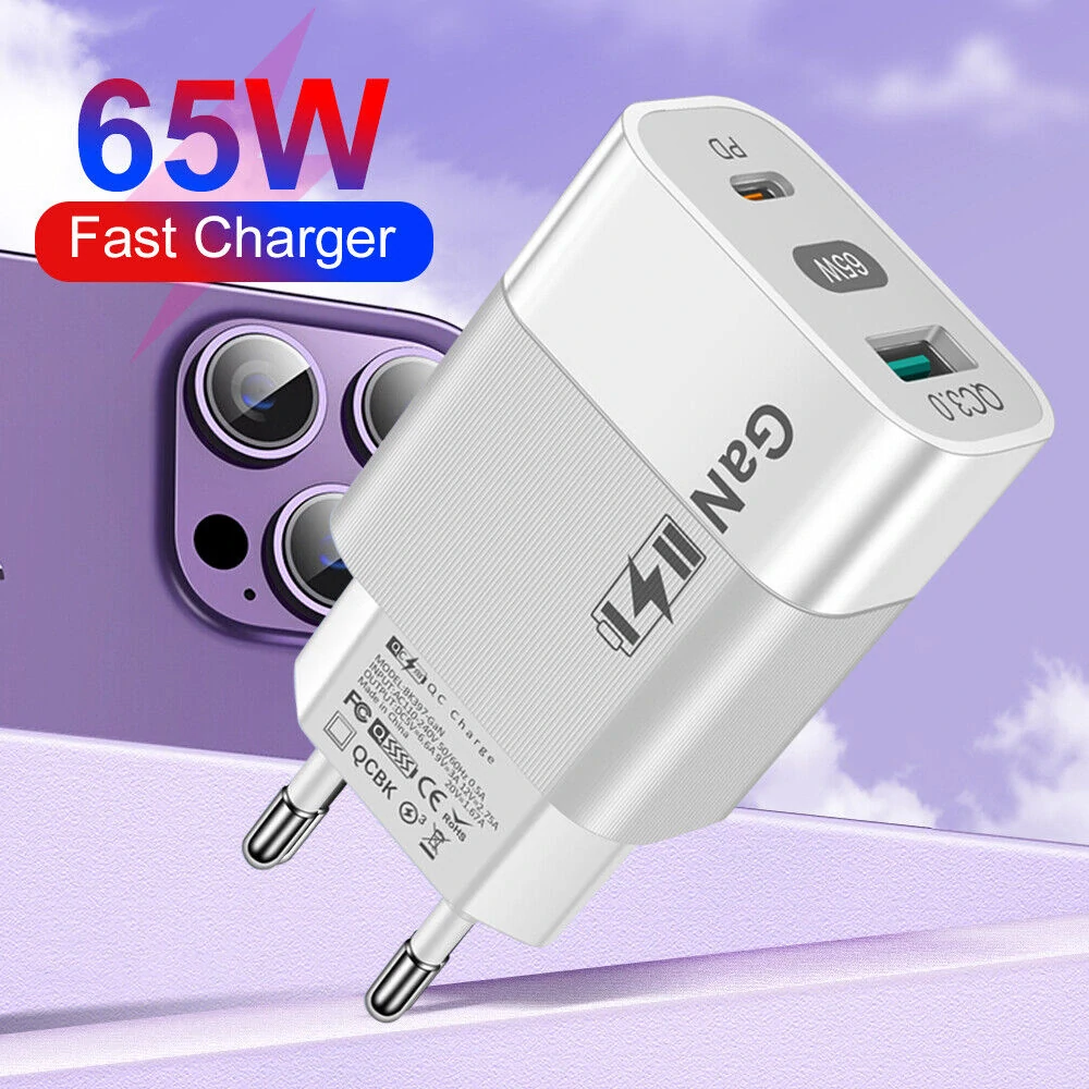Nabíječka do sítě Techsuit (CHPD131) - GaN, USB, Type-C, Fast Charge, 65W - bílá