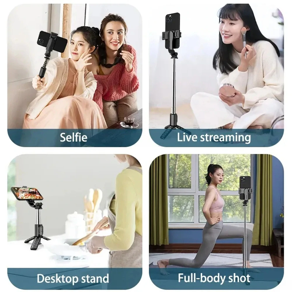 Selfie tyč Tripod Techsuit (Q10) – Stabilní gimbal/stativ s dálkovým ovládáním Bluetooth, výplňové světlo, rotace o 360, 68 cm – černá