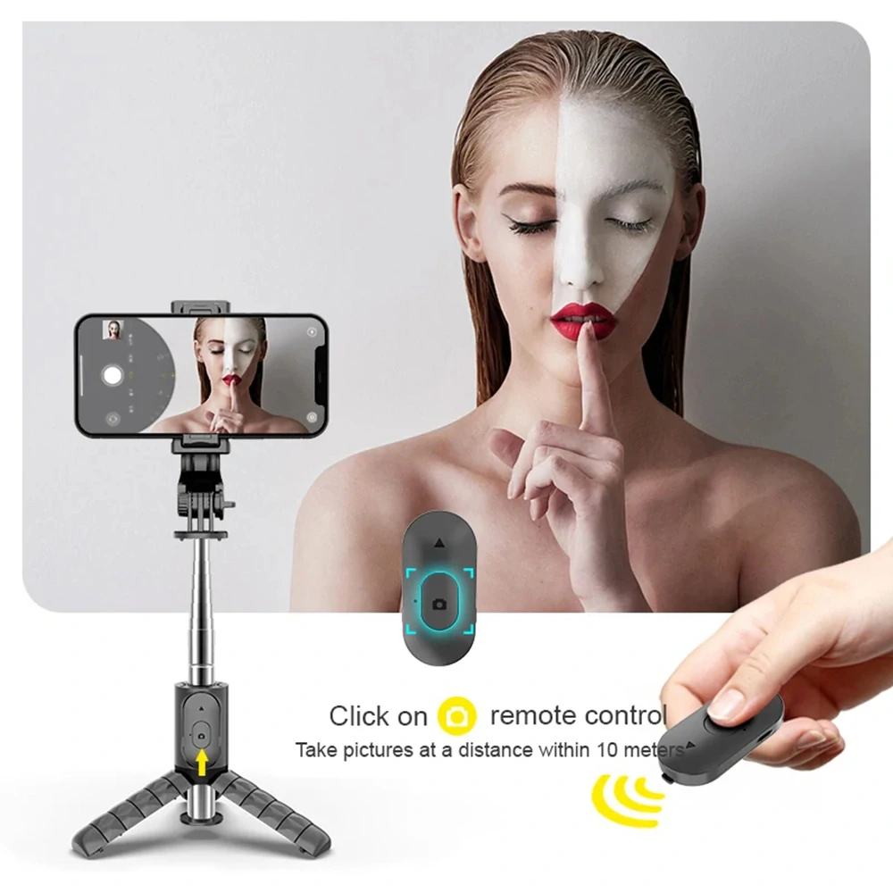 Selfie tyč Tripod Techsuit (Q11s) – Stabilní stativ s dálkovým ovládáním Bluetooth a výplňovým světlem, otáčení o 360, 76 cm – černý