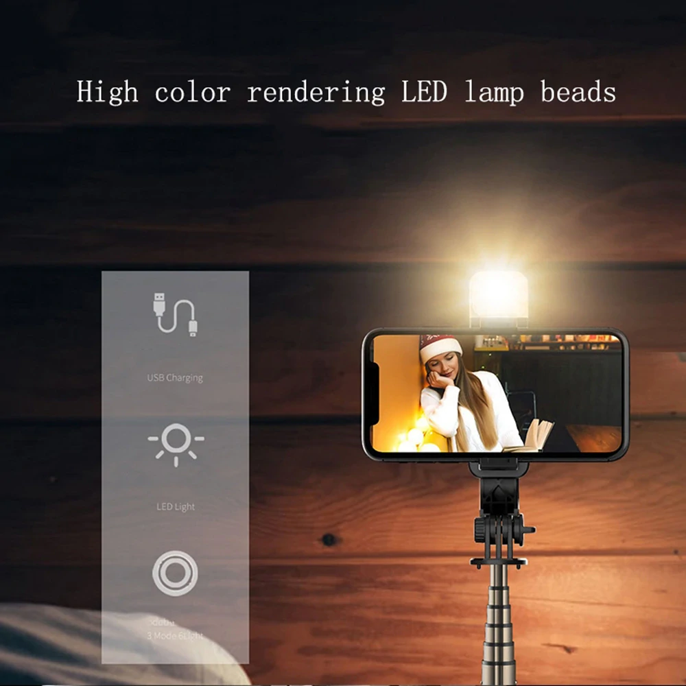 Selfie tyč Tripod Techsuit (L11s) - Stabilní stativ s dálkovým ovládáním Bluetooth a LED světlem, 75 cm - černý