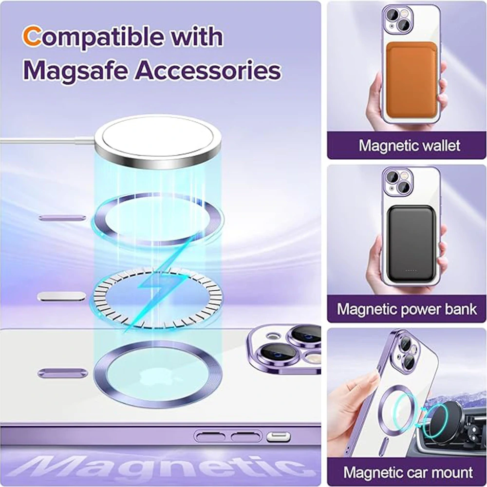 Kryt iPhone 15 Pro Techsuit Luxury Crystal MagSafe - fialový