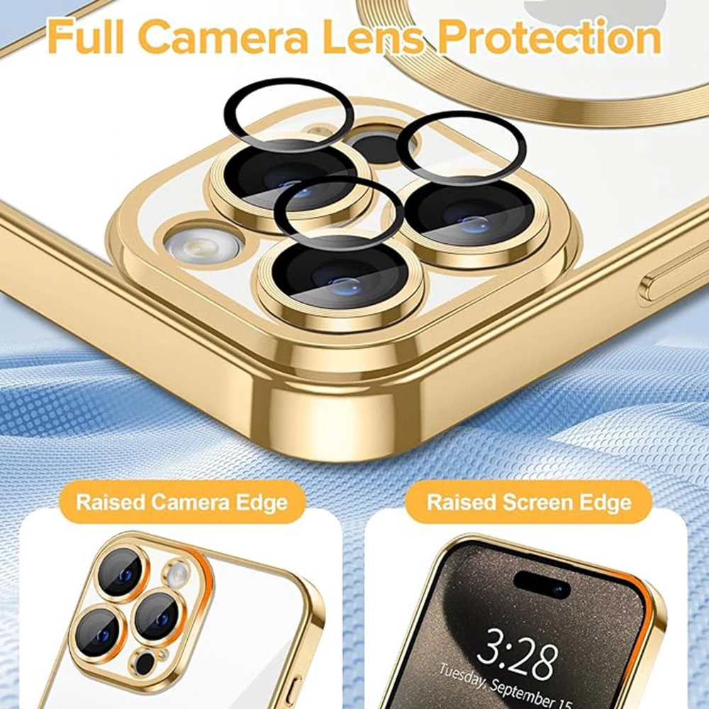 Kryt iPhone 15 Pro Techsuit Luxury Crystal MagSafe - zlatý