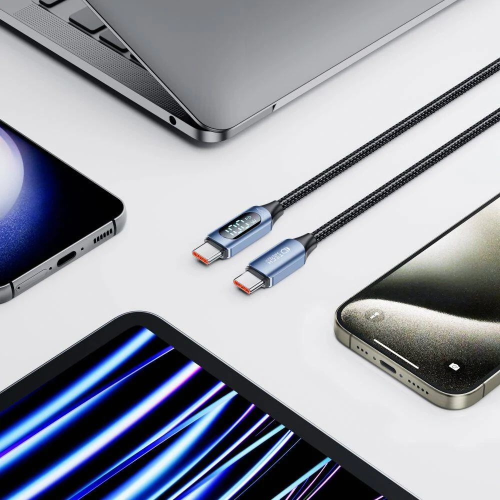 Datový kabel Tech-Protect Ultraboost USB-C na USB-C, LED modrý