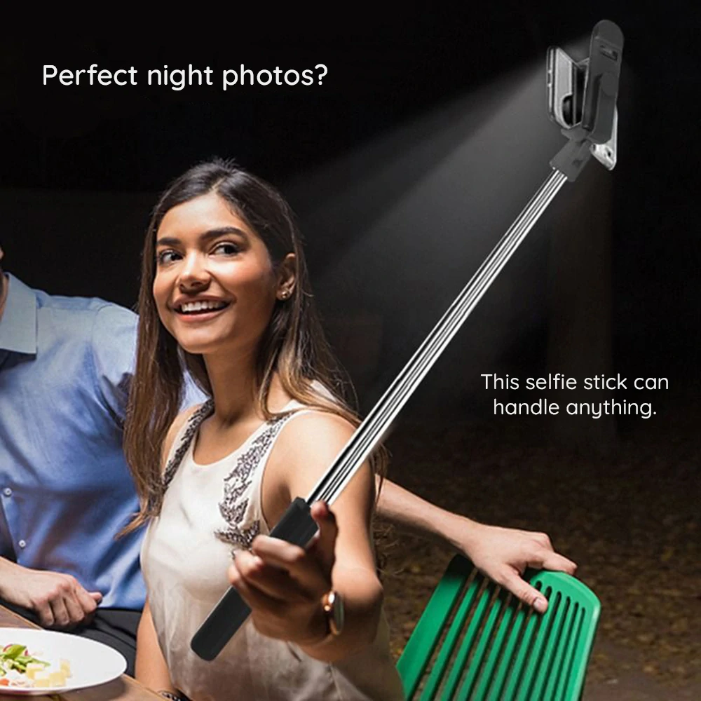 Selfie tyč Tripod Techsuit S05-S, dálkové ovládání, LED světlo, 105 cm - černá