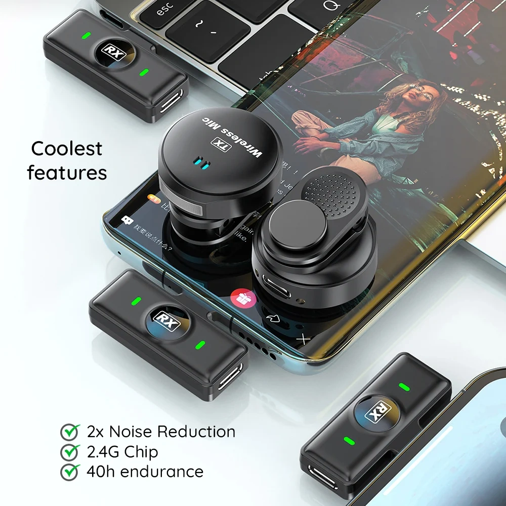 Bezdrátové mikrofony Techsuit LW5 USB-C, černé