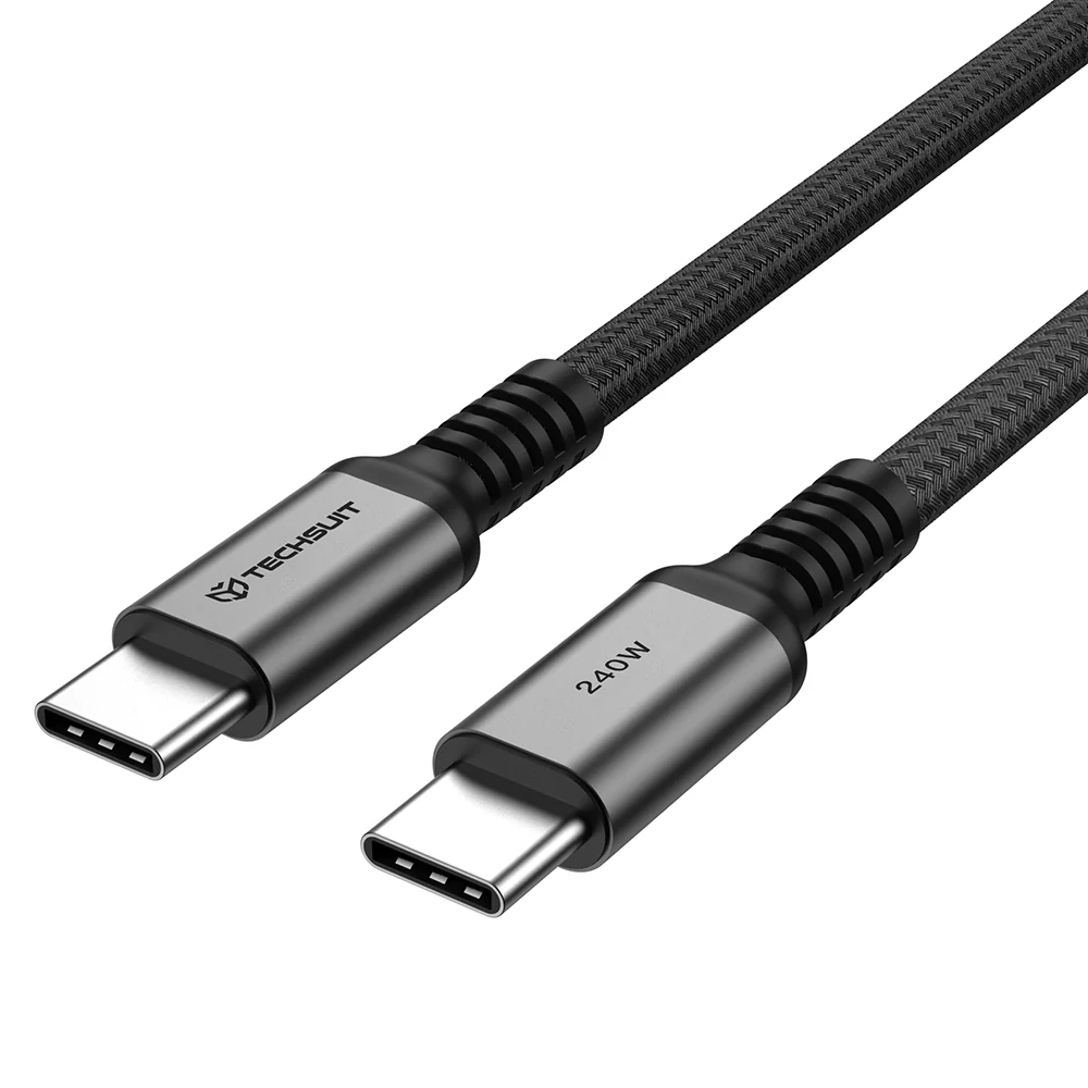 Datový kabel Techsuit TitanSync Pro (CX2) - Type-C na Type-C PD 240W, 480Mbps, 2m - Gray
