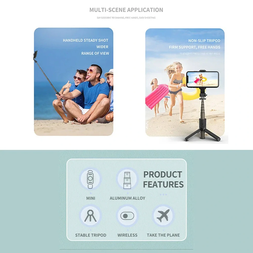 Selfie tyč Tripod Techsuit (L10) Bluetooth, 68 cm – černý