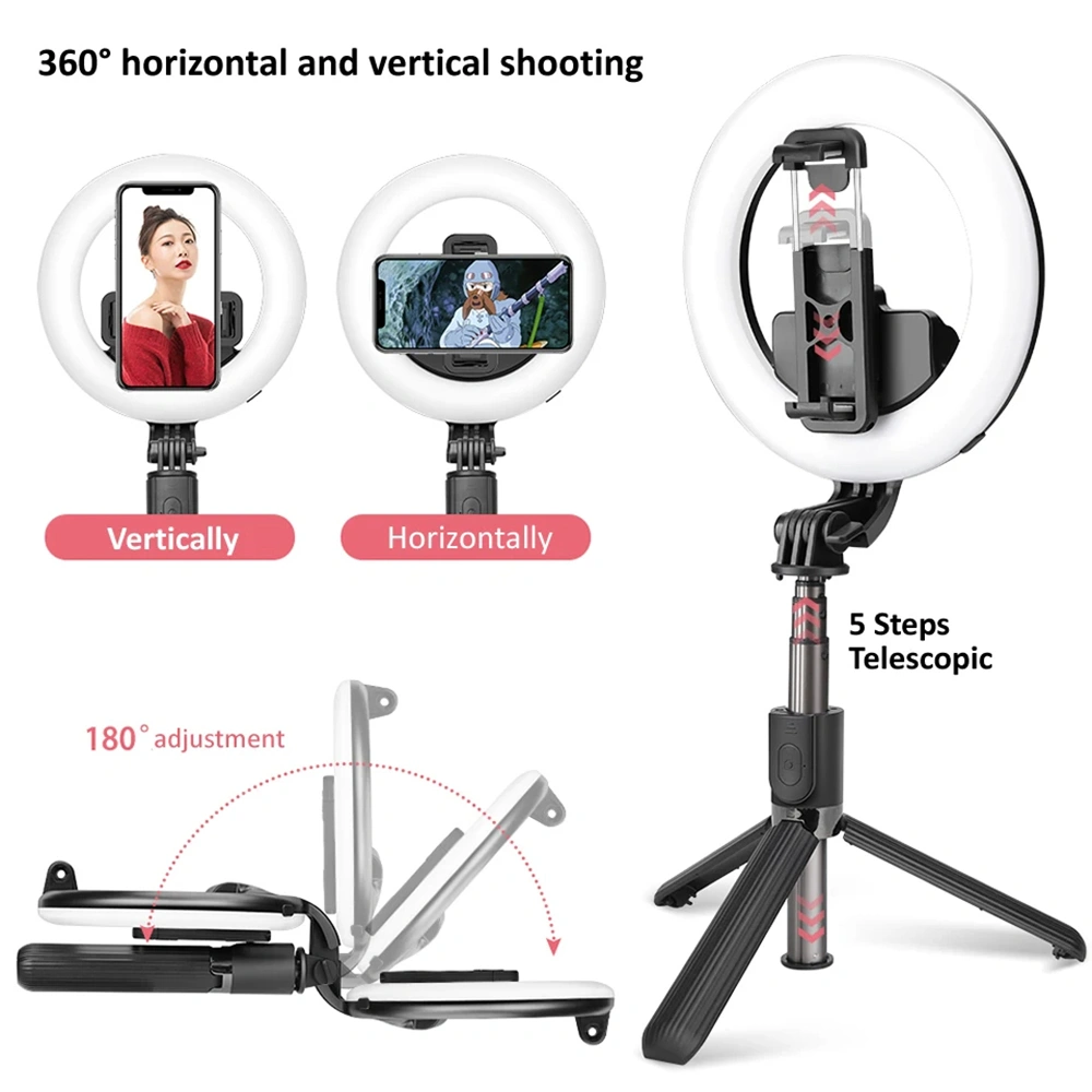 Selfie tyč Tripod Techsuit (L07) Bluetooth a osvětlením Beauty Ring, 90 cm - Černá