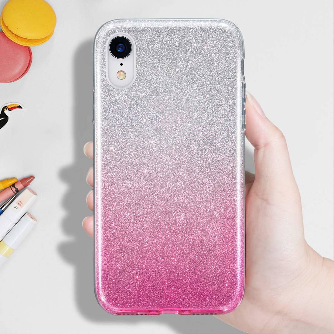Kryt iPhone 12 mini třpytky stříbrná/růžová