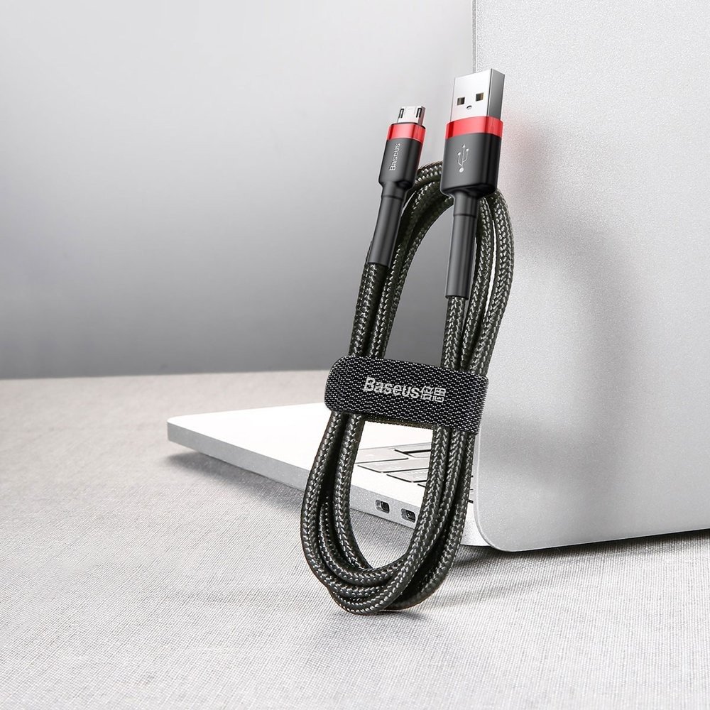 Datový kabel Micro USB Baseus - odolný nylonový kabel, 2,4A 1m, červený + černý
