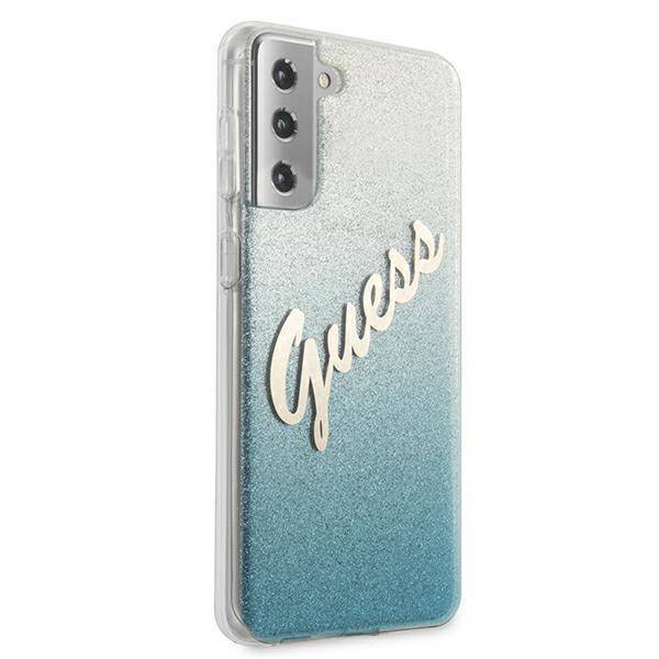 Kryt Samsung Galaxy S21 Plus Guess Hardcase Glitter Gradient Script (GUHCS21MPCUGLSBL) modrý