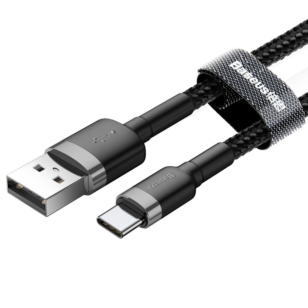 Datový kabel USB-C Baseus - odolný nylonový kabel, 3A 1m, šedá/černá