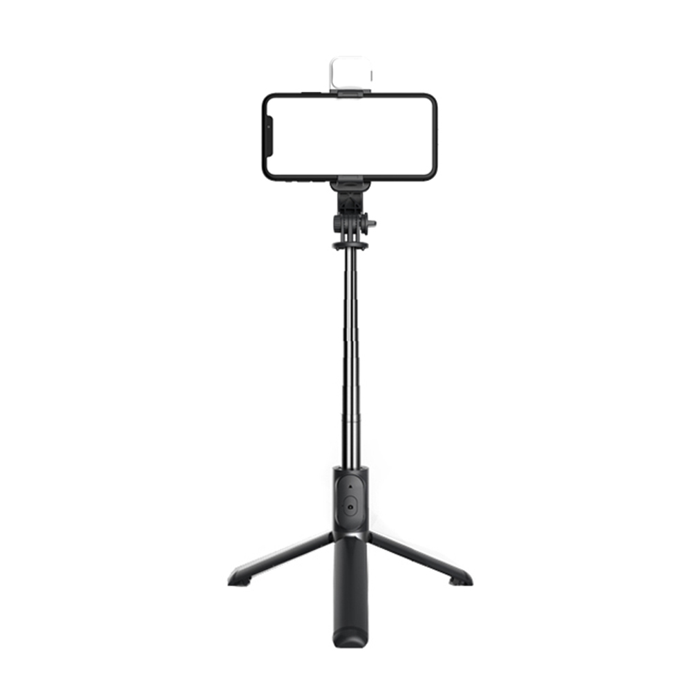 Selfie tyč Tripod Techsuit Q02S Skládací stabilní stativ s LED a dálkovým ovládáním Bluetooth, 105 cm - černý
