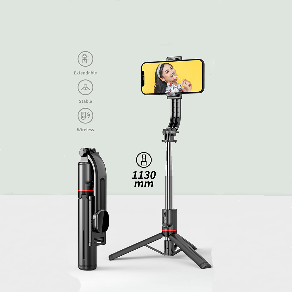 Selfie tyč Tripod Techsuit L13 Stabilní rozšiřitelný stativ s dálkovým ovládáním Bluetooth, 113 cm - černý