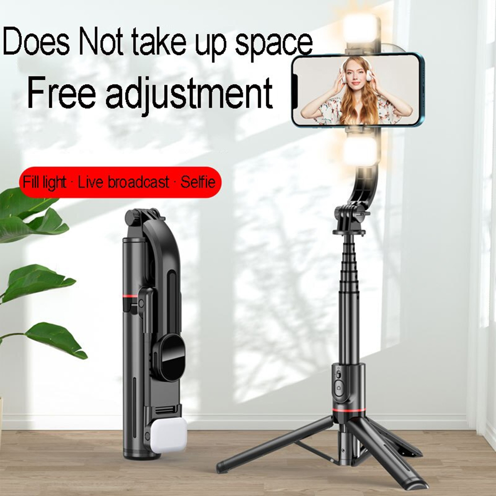 Selfie tyč Tripod Techsuit L12D  Stabilní stativ s dálkovým ovládáním Bluetooth, 2x odnímatelné LED světlo, 108 cm - černý