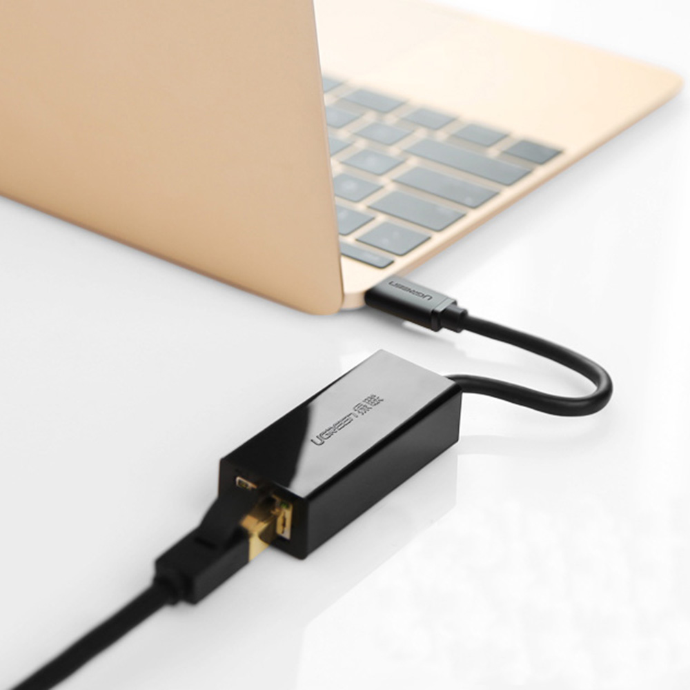 Ethernetový adaptér Ugreen (30287) – USB-C na Ethernet Port, Plug & Play – Černá