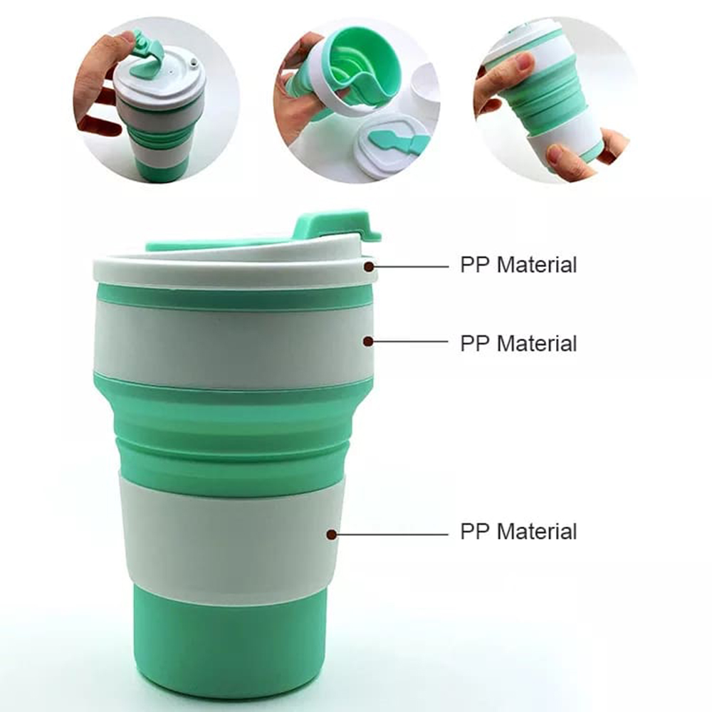 Skládací hrnek se silikonovým víčkem 350 ml růžový