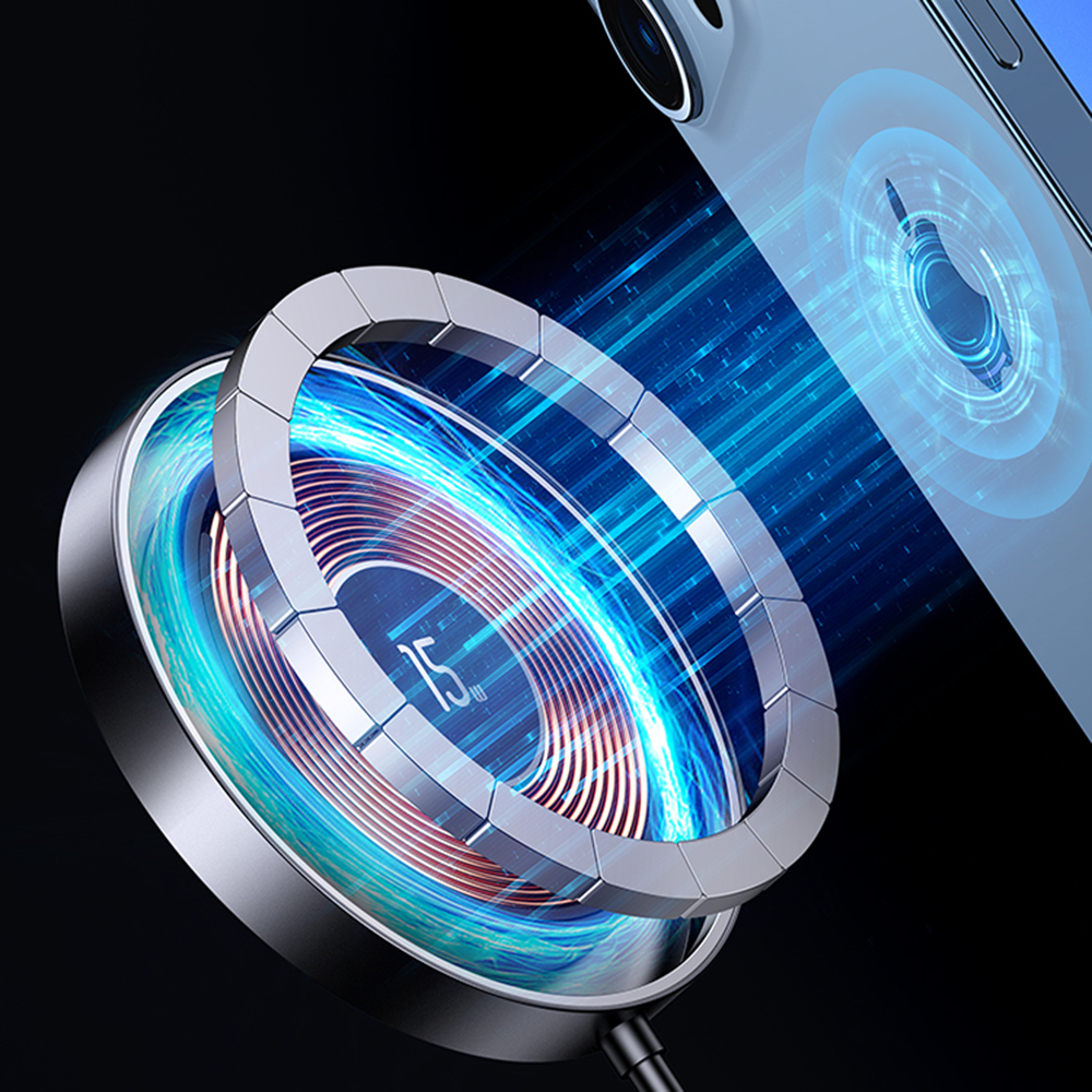 Bezdrátová nabíječka USAMS (US-CD183) – Hliníková slitina Transparent Magnetic, 15W – Černá