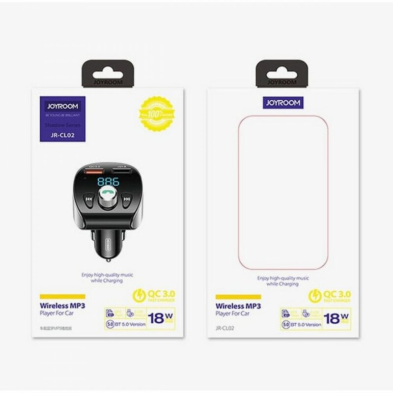 FM modulátor s nabíječkou do auta JoyRoom (JR-CL02) - 2 x USB, MicroSD, s LED displejem, - černý