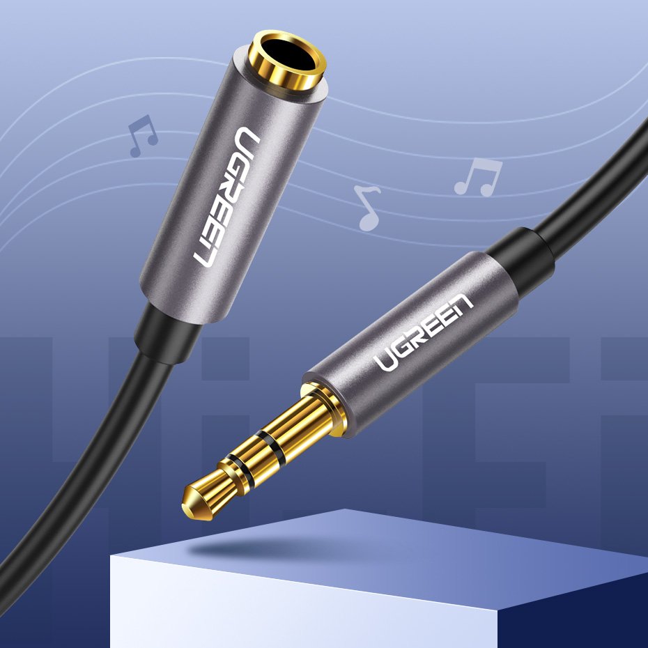 Audio kabel Ugreen (10595), pozlacené konektory - Jack 3,5 mm, prodlužovací 3 m - černý