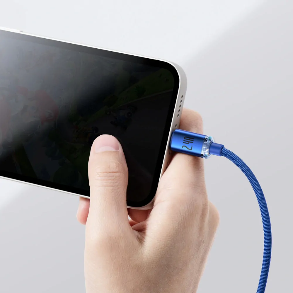 Datový kabel Baseus Crystal Shine USB na Lightning, 2,4A 2 m modrý