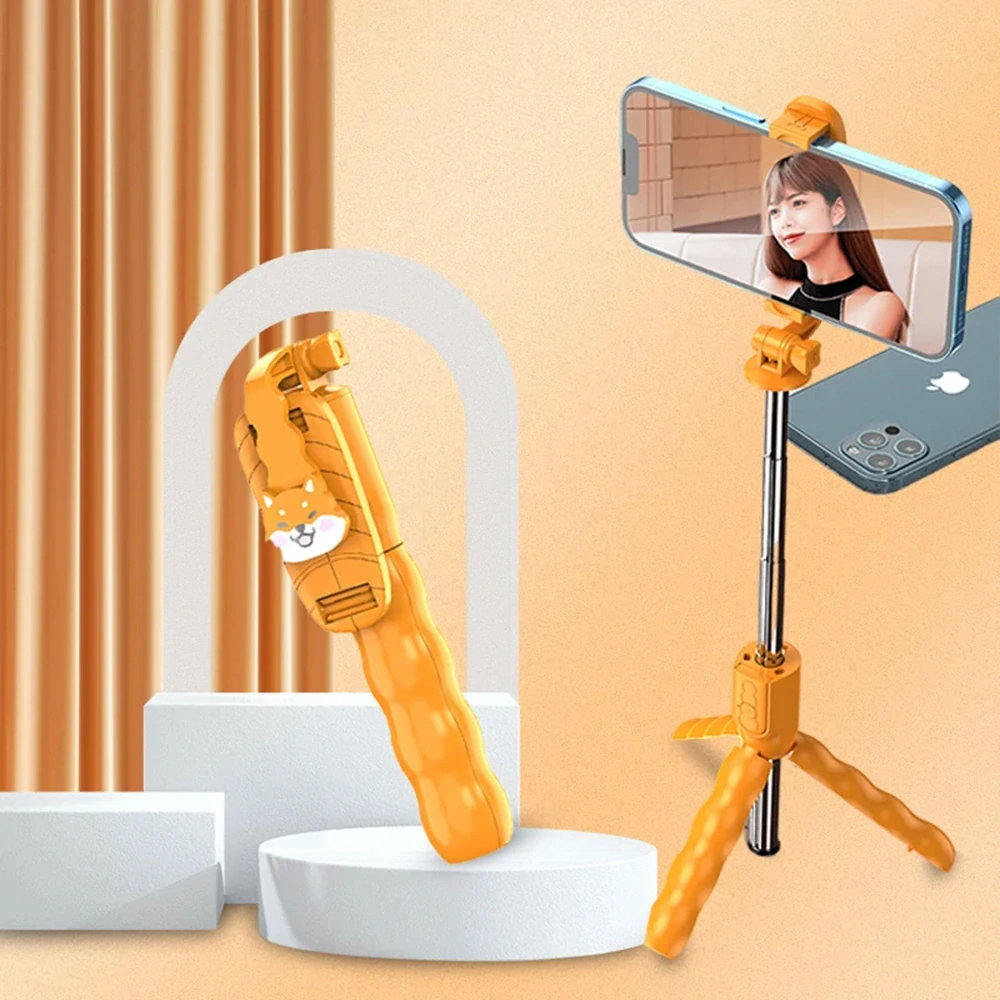 Selfie tyč Techsuit (KT01) - s dálkovým ovládáním, 70 cm - oranžový