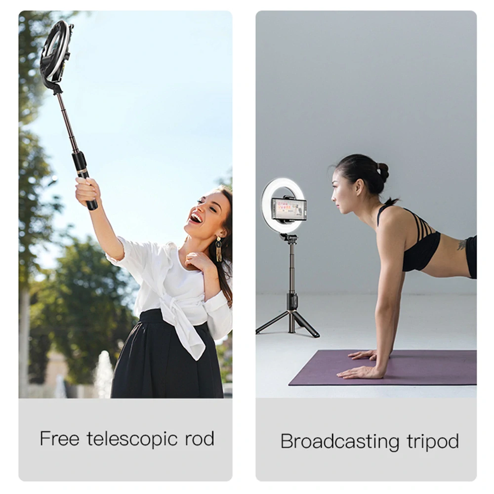 Selfie tyč Tripod Yesido (SF12) – stabilní, s kruhovým světlem, stativ, dálkový ovladač, 360° rotace, 120mAh – černá