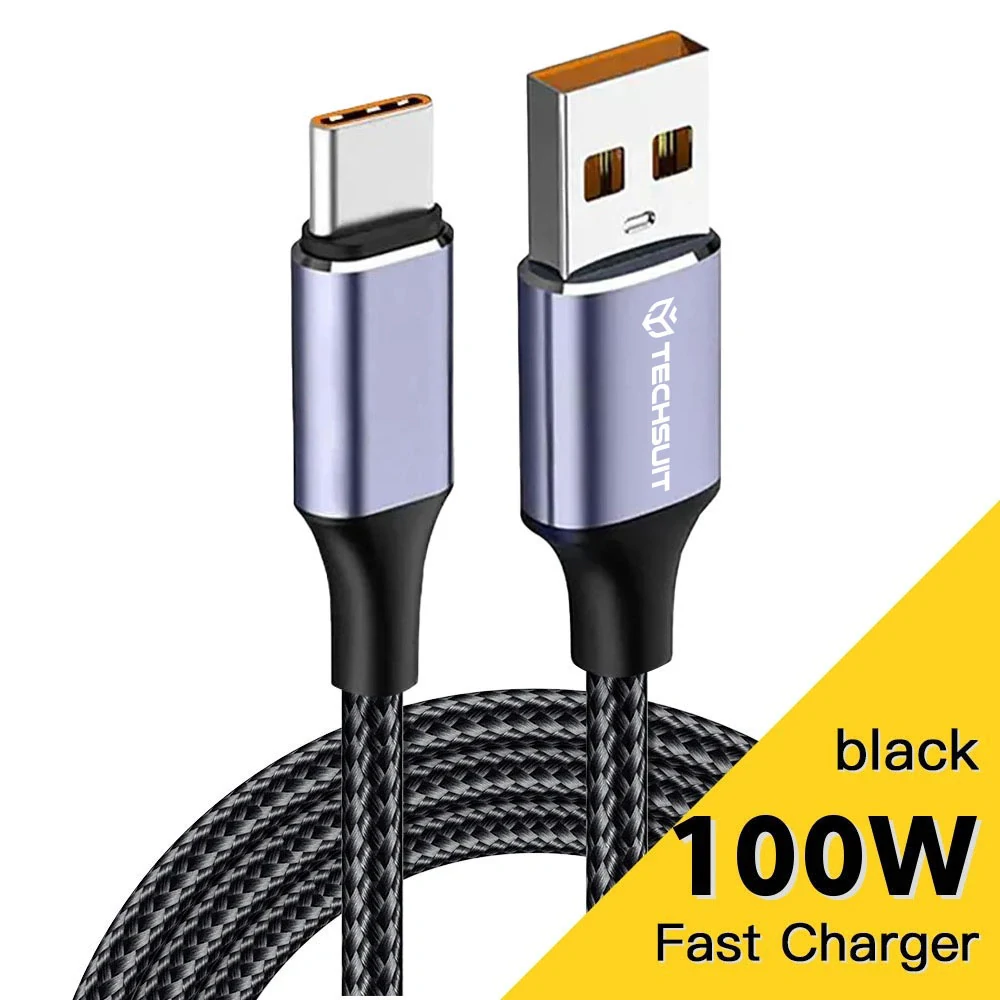 Datový kabel Techsuit (PCB018) USB-A na USB-C, 100W, 480Mbps, 6A, 1m - černý