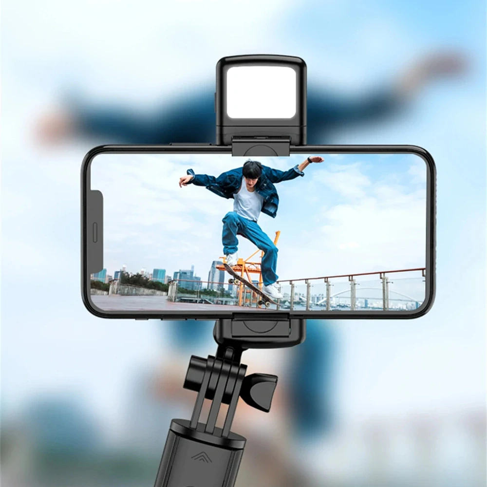 Selfie tyč Tripod Techsuit S03-S dálkové ovládání, LED světlo, 67 cm - Černá