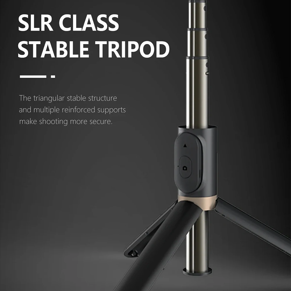 Selfie tyč Tripod Techsuit Q03s, s dálkovým ovládáním Bluetooth a výplňovým světlem, hliníková slitina, 76 cm - černá