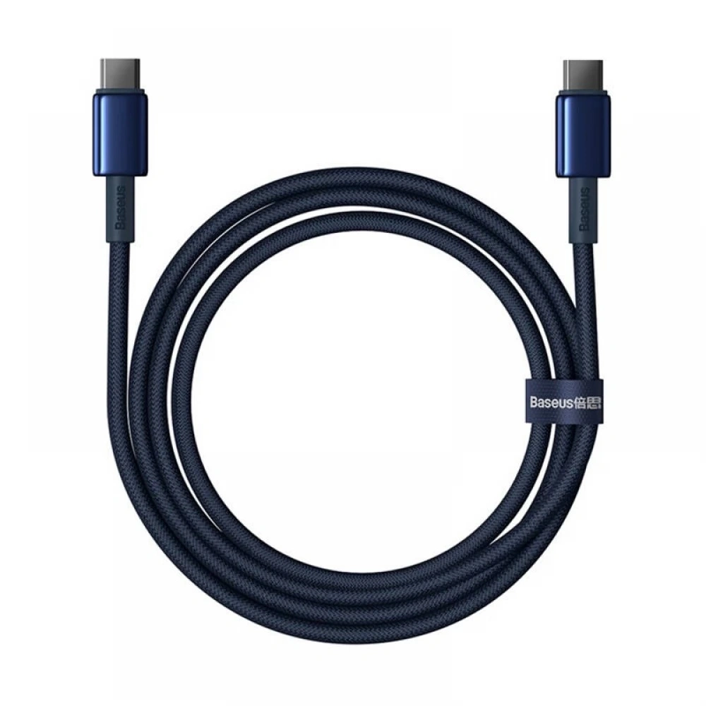 Datový kabel Baseus Tungsten Gold Type-C na Type-C, 100W, 480Mbps, 1m - Navy Blue