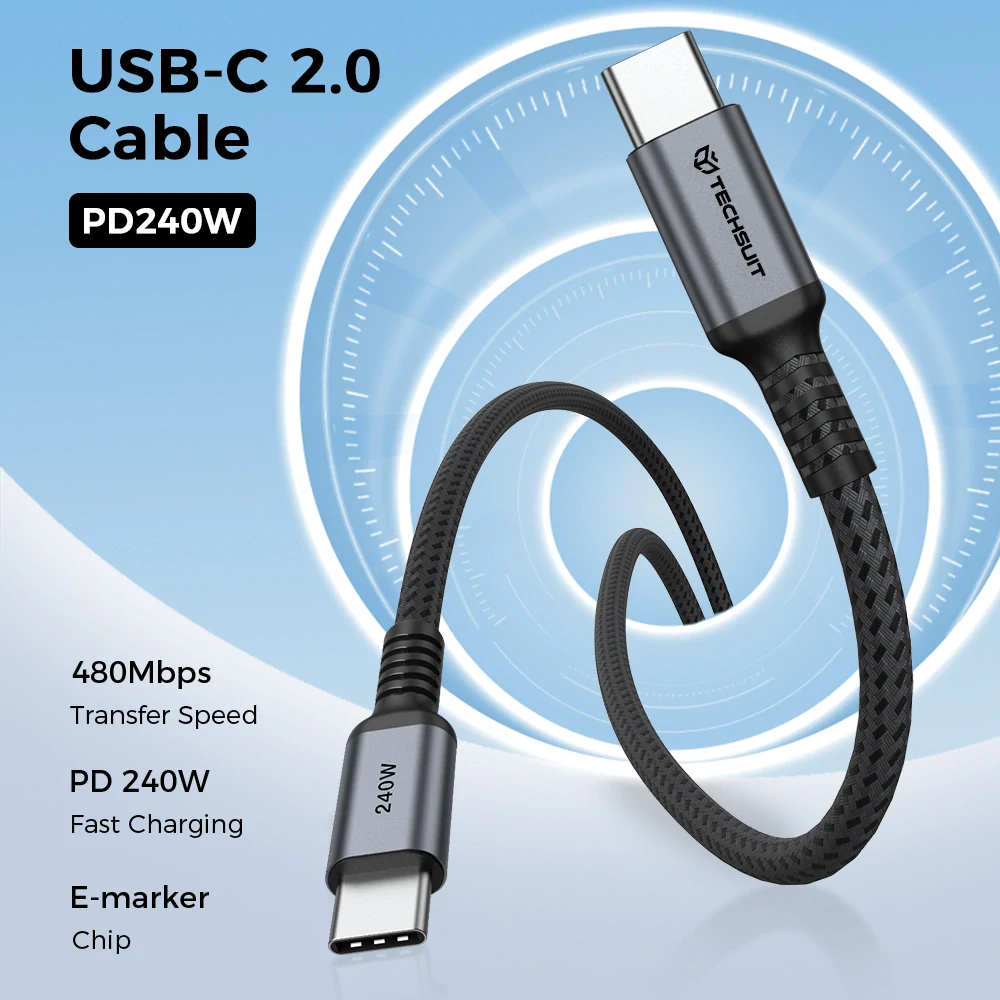 Datový kabel Techsuit TitanSync Pro (CX2) - Type-C na Type-C PD 240W, 480Mbps, 2m - Gray
