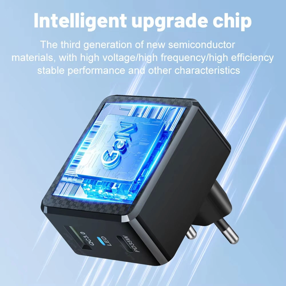 Nabíječka do sítě Techsuit Tiny Series - GaN, USB, Type-C, 35W - černá