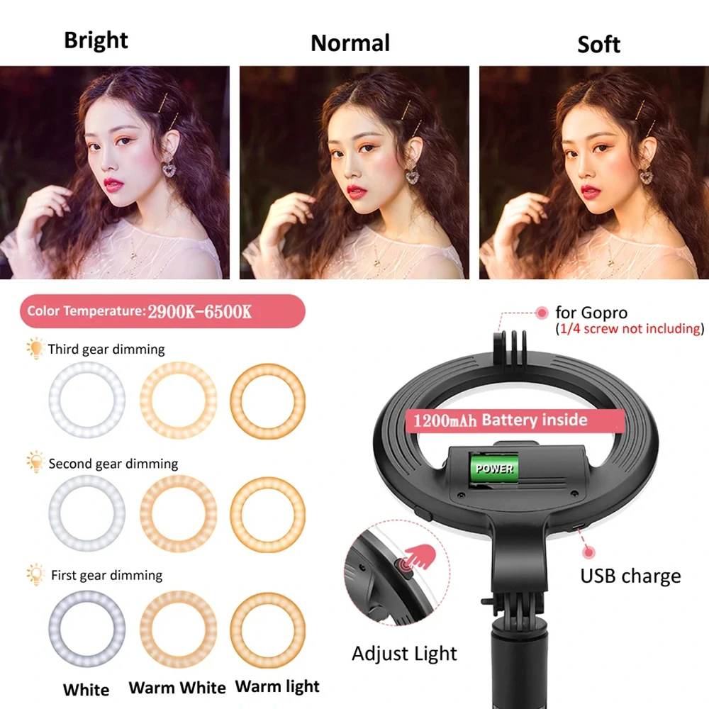 Selfie tyč Tripod Techsuit (L07) Bluetooth a osvětlením Beauty Ring, 90 cm - Černá