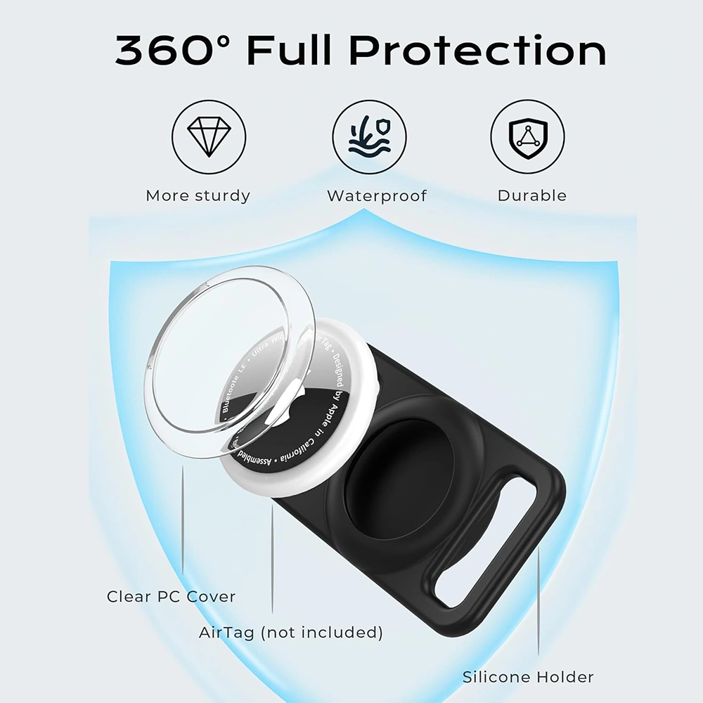 Pouzdro pro APPLE AIRTAG pro psy Techsuit BuddyGuard (DG1) voděodolný, pro obojky široké 0,6"–1,3" – černý
